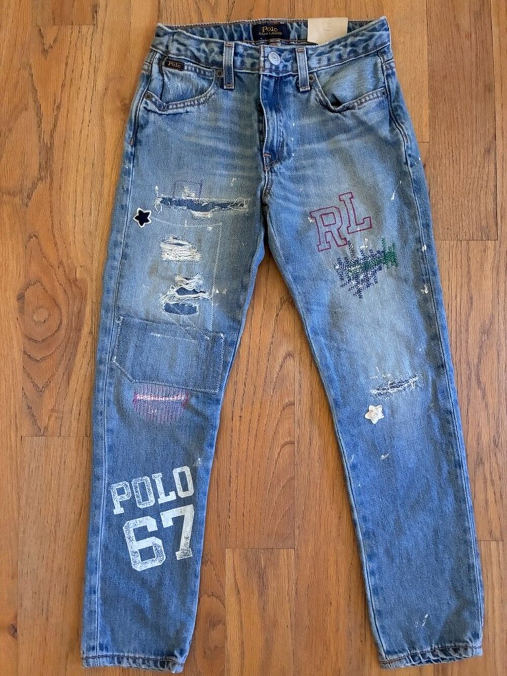 Polo Ralph Lauren Girls 7 Astor Slim Graphic Distressed Jeans